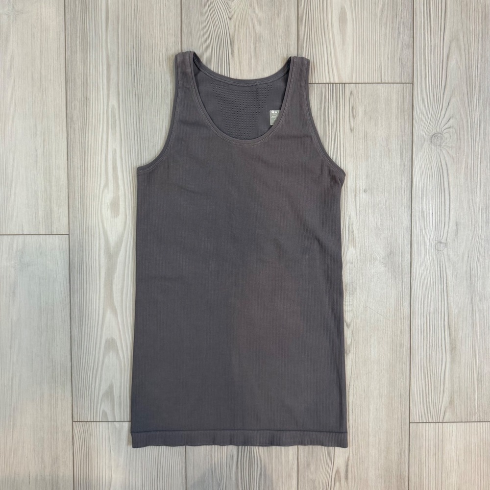 Athleta Gray Seamless‎ Ribbed Pointelle Performance Tank Top Small S 75656
